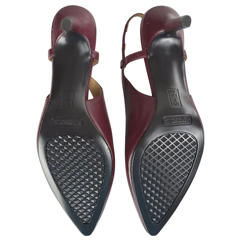 NWOB AEROSOLES Exit Ramp Heels 8M Burgundy Leather Slingback Pointed Toe - Picture 7 of 11